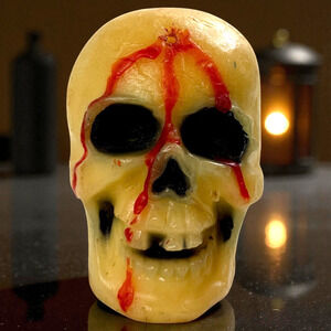 Vintage Gurley Halloween Candle Skull Original Label Blood Skeleton Head No Wick